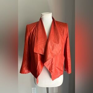 Alice + Olivia 100% Lamb Leather Open Front Cropped Jacket Burnt Orange Size XS